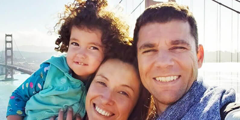 Brazilian professional Eduardo Panini with wife and daughter at Golden Gate Bridge